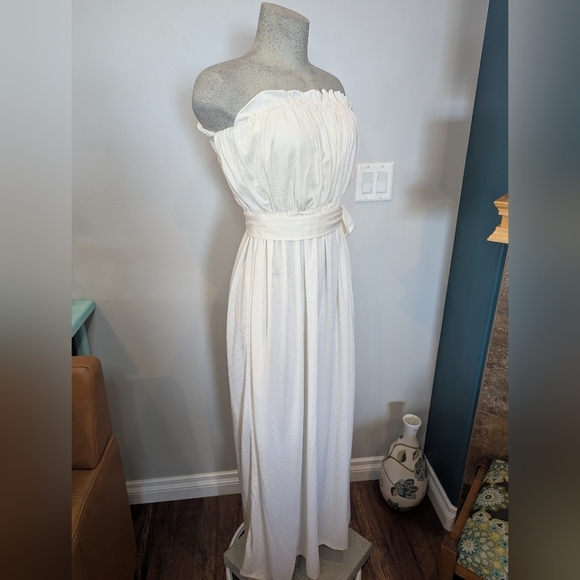 Vintage 1970s Elegant Ivory Strapless Belted Maxi Dress Size 4- 8 S/M - Picture 8 of 11